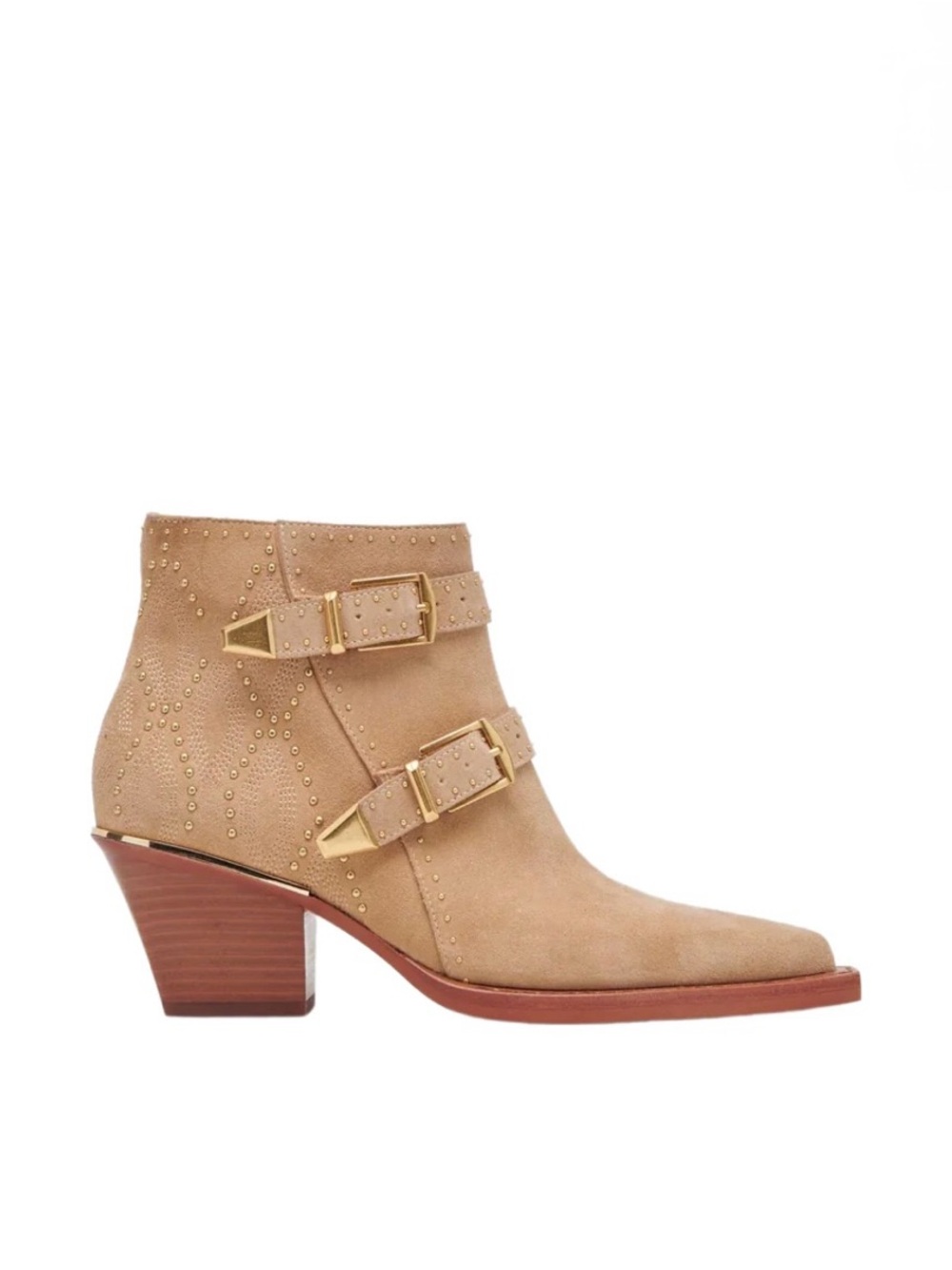 NWT Dolce Vita Ronnie Camel Suede Studded Western Ankle Boots 9 - Picture 3 of 8